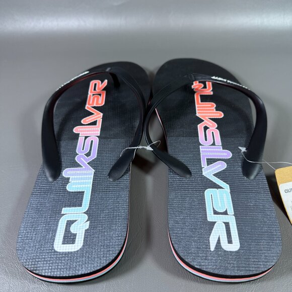 Quiksilver Molokai Flip Flops Mens Size 12 Thong Sandals Black Colorful Script - Picture 2 of 11